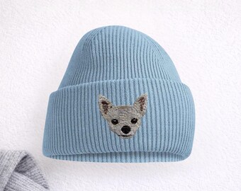 Chihuahua White Embroidered Beanie Unisex Dog Lover Hat with Gift Box