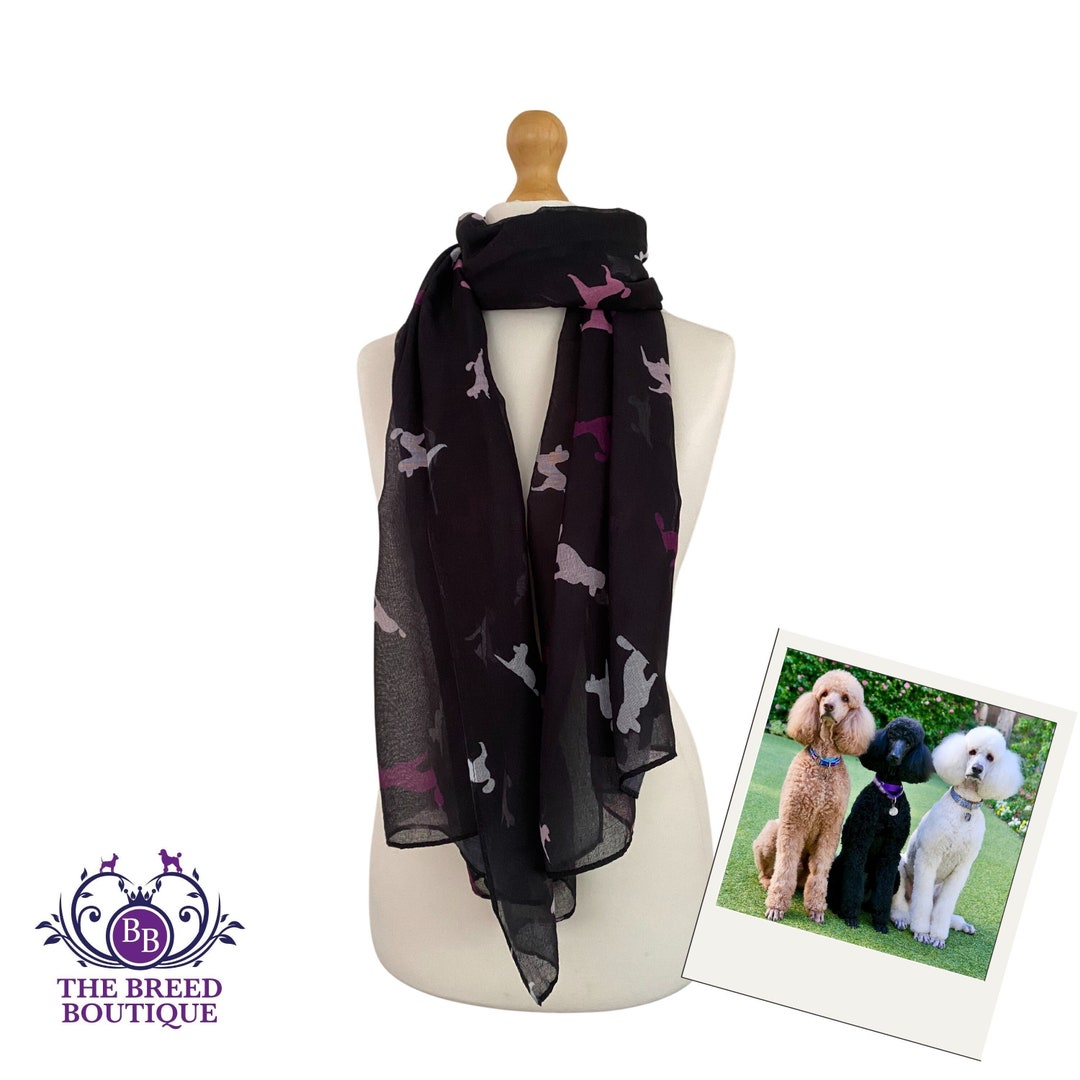 Poodle Scarf Ladies Poodle Dog Silhouette Print Shawl Wrap Black