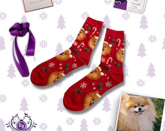 Pomeranian Christmas Socks, Dog Lover Gift, Secret Santa Gift, Novelty Xmas Socks, UK 5 to 11