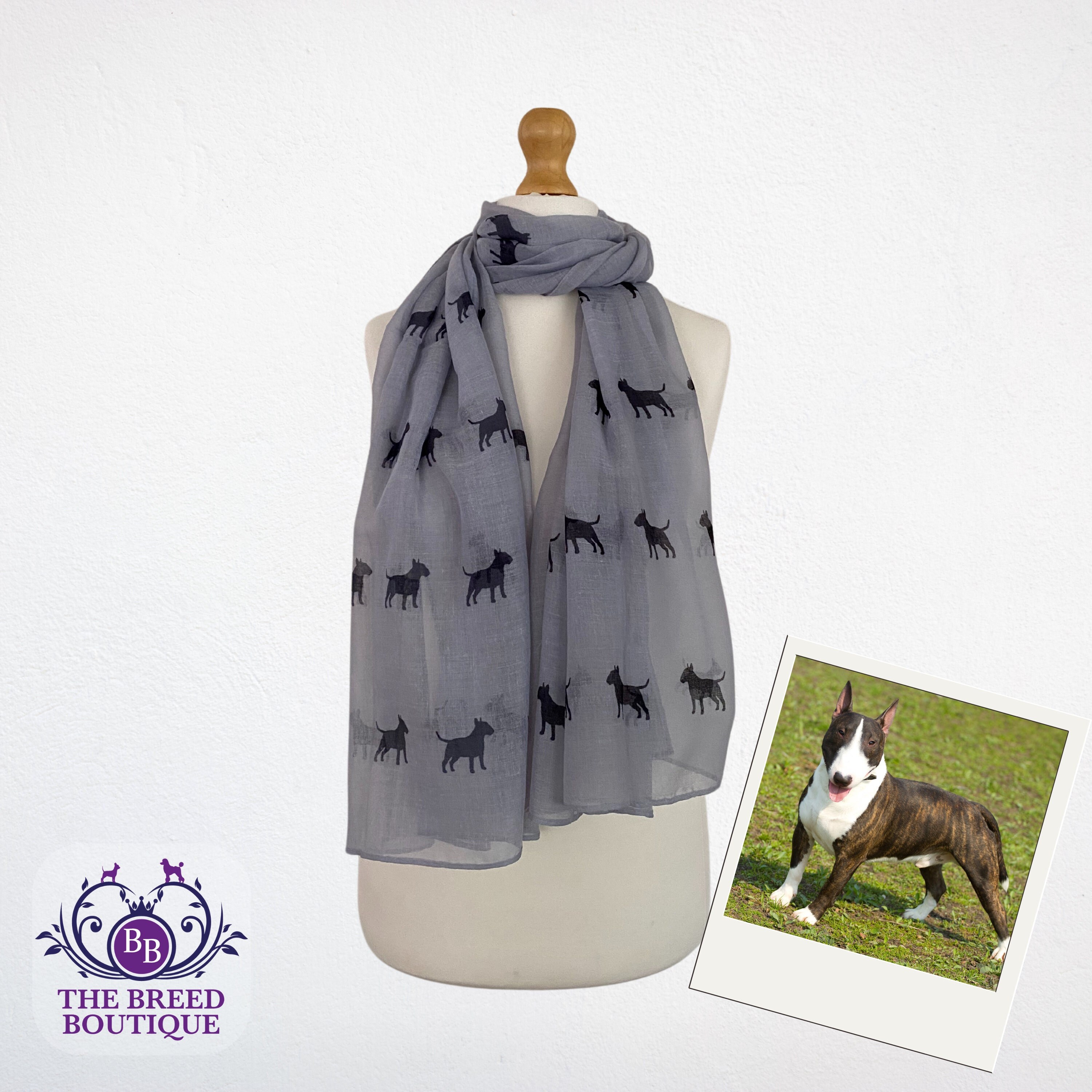Bull Terrier Scarf English Bull Terrier Silhouette Shawl Wrap in Grey