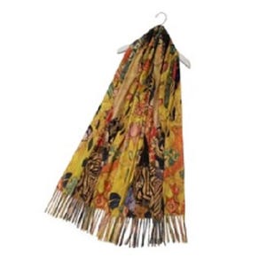 Gustav Klimt Portrait of Adele Wool Blend Scarf, Reversible Tassel Wrap, Art Lover Gift