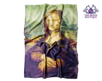 Foulard en soie imprimé Léonard de Vinci Mona Lisa Art de la Renaissance Inspire Accessoire de mode Art portable élégant pour femme Colliers de style vintage