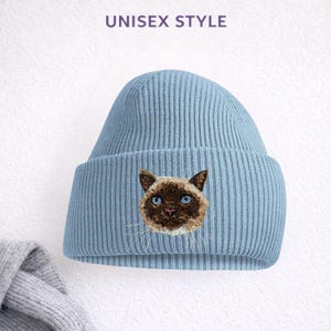 Siamese Cat Embroidered Beanie Unisex Cat Lover Hat with Gift Box