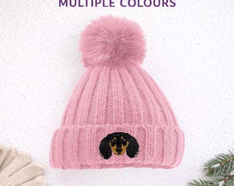 Dachshund Embroidered Pom Pom Beanie - Sausage Dog Gift Boxed Hat