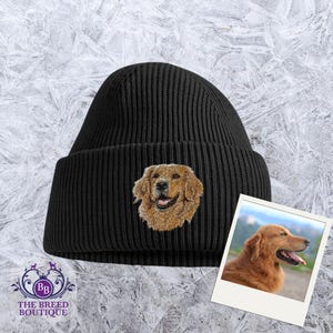 Golden Retriever Embroidered Beanie - 100% Recycled Polyester - Unisex - One Size Fit - 13 Colour Choices with Gift Box