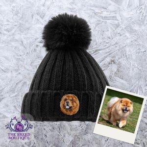 Chow Chow Embroidered Pom Pom Beanie Unisex Fit Choice of 6 Colours Chow Chow Gift Detachable Faux Fur Pom Pom Gift Box Included