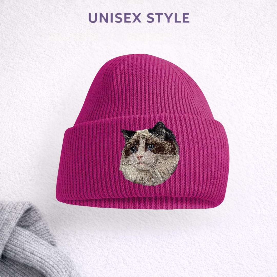 ラグドール猫刺繍ビーニー ユニセックス 猫好き帽子 ギフトボックス