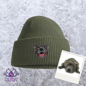 Blue Staffordshire Bull Terrier Beanie – 100% Recycled Polyester, Adult Unisex Fit – 13 Colour Choices with Gift Box Staffie Gift
