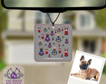 French Bulldog superhero air freshener set of 4 vanilla scented dog gift