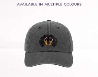 Gorra de béisbol unisex con bordado de perro salchicha en negro y canela, con caja de regalo