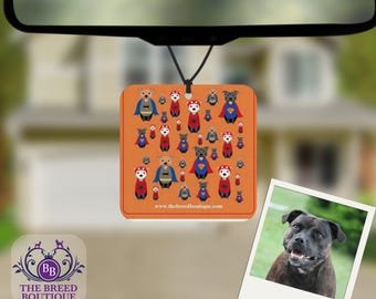 Staffordshire Bull Terrier superhero air freshener set of 4 vanilla scented dog gift