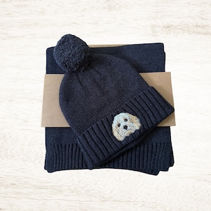 Cockapoo Beanie Hat & Scarf Set Unisex Embroidered Pom Pom Winter Knit Gift