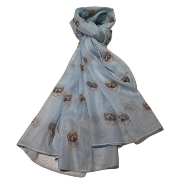 Cavachon Scarf Ladies Cavachon Dog Print Shawl Wrap in Blue and Grey