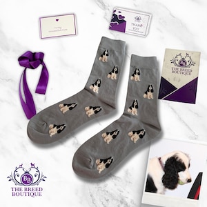 Black & White Cocker Spaniel Socks Fun Cocker Spaniel Dog Print Unisex Socks One Size Fit UK 5 - 11 EU 38 - 46 US 7.5 - 12