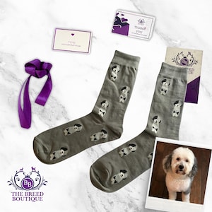 Sheepadoodle Dog Print Socks: Unisex Cotton Blend, One Size