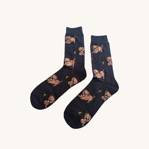 Border Terrier Navy Blue Socks, Dog Lover Gift, Unisex Cotton Blend
