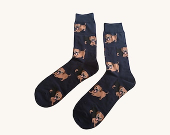 Border Terrier Navy Blue Socks, Dog Lover Gift, Unisex Cotton Blend
