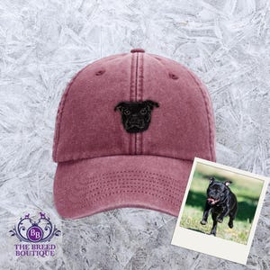 Black Staffordshire Bull Terrier Embroidered Baseball Cap 100% Heavy Washed Cotton Unisex Adult Fit 12 Colour Choices White Gift Box