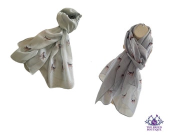 German Shepherd Scarf GSD Dog Print Ladies Shawl Wrap in Blue and Grey