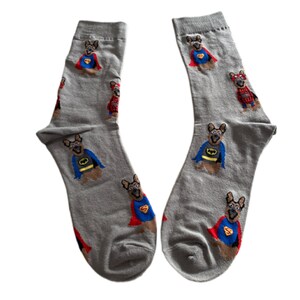 German Shepherd Superhero Fun Socks Unisex One Size Fit UK 5 - 11, EU 38 - 46, US 7.5 - 12 German Shepherd Gift