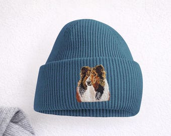 Rough Collie Embroidered Beanie Unisex Dog Lover Hat With Gift Box