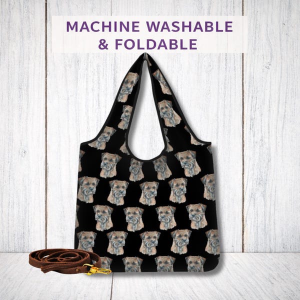 Border Terrier Foldaway Shopping Bag Reusable Dog Tote Lightweight Washable Shopper Gift