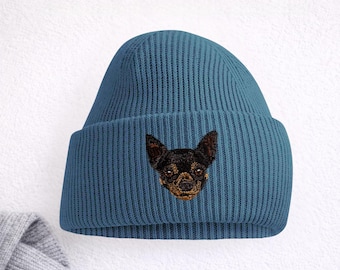 Chihuahua Black & Tan Embroidered Beanie Unisex Dog Lover Hat with Gift Box