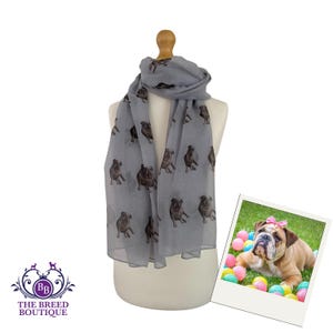 Bufanda Bulldog Inglés Británico Bulldog Estampado Chal para mujer en gris