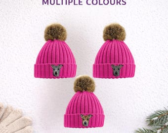 Italian Greyhound Pom Pom Embroidered Beanie - Gift Boxed