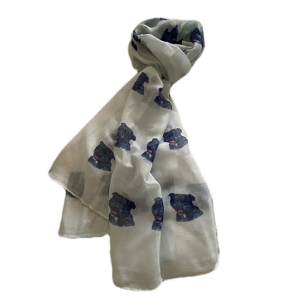 Staffordshire Bull Terrier Scarf Staffie Dog Print Ladies Shawl in Grey & Pale Blue