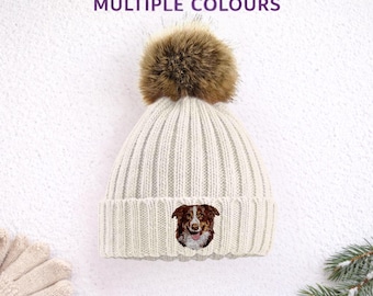 Border Collie Embroidered Beanie Hat - Tricolour - Adult One Size Fit - Gift Boxed