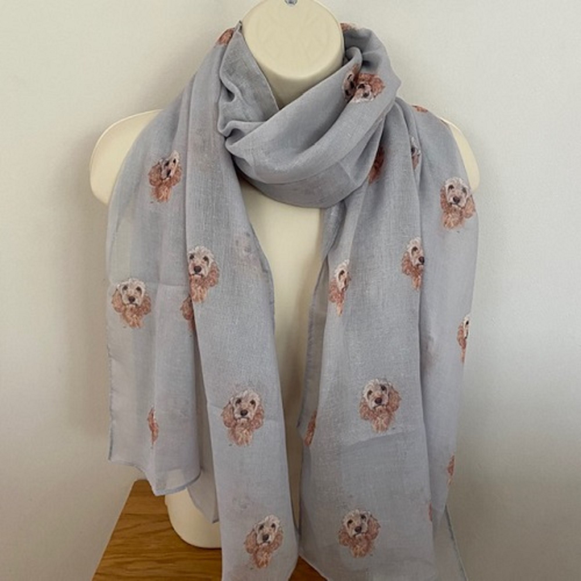 Cockapoo Dog Print Ladies Scarf Available in Cream and Grey | Etsy