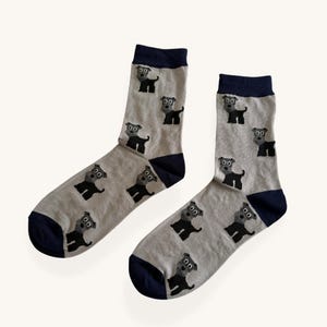 Black Miniature Schnauzer Socks Grey Navy Dog Lover Gift Unisex Cotton Socks