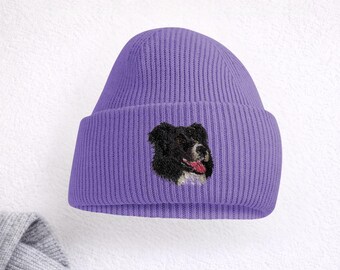 Border Collie Embroidered Beanie: Unisex, Gift Box