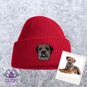 Border Terrier Embroidered Beanie:  Unisex Fit, Gift Box