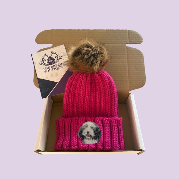 Bearded Collie Embroidered Beanie: Unisex Knit Hat With Faux Fur
