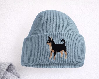 Chihuahua Black & Tan Embroidered Beanie Unisex Dog Lover Hat with Gift Box