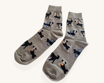 ボーダーコリー アジリティ ソックス グレー 犬好きへのギフト ユニセックス コットンソックス