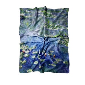 Claude Monet Water Lily Print Silk Scarf