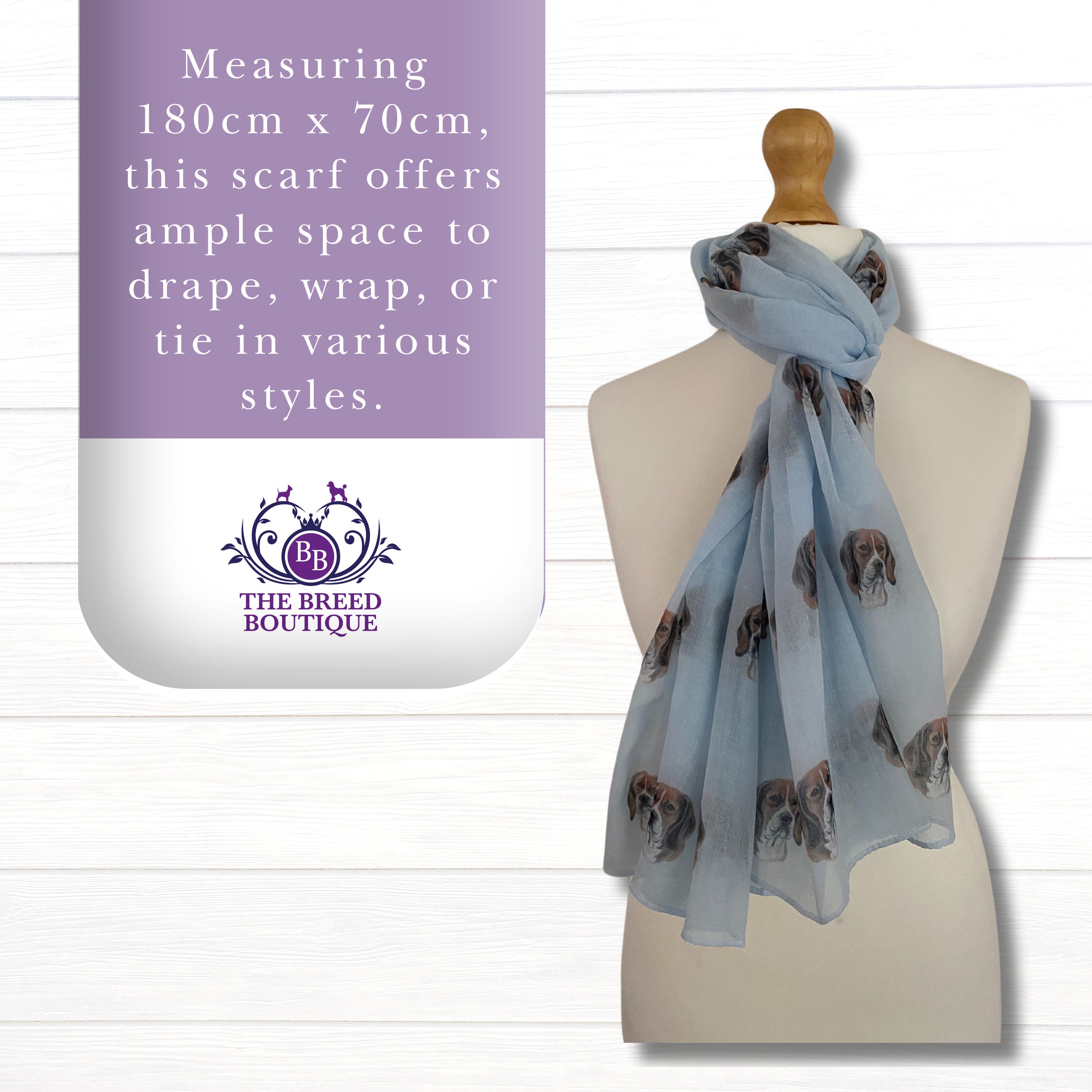 Foulard Femme Viscose - Imprimé Beagle Marron (Tan) - Neuf