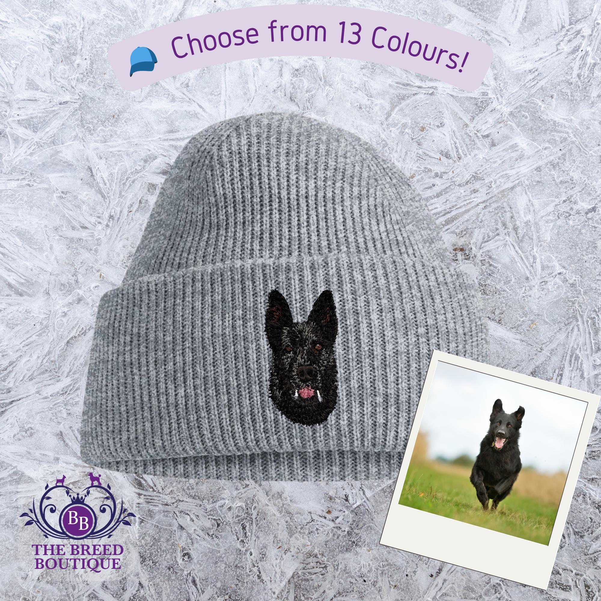 Black German Shepherd Embroidered Beanie – Eco-friendly Recycled