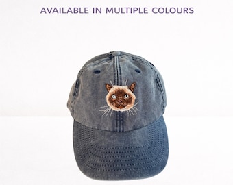 Siamese Cat Embroidered Baseball Cap Unisex Cat Lover Hat with Gift Box