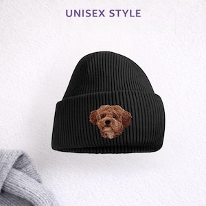 マルチーズプードルの刺繍入りビーニー ユニセックス 犬好き向け帽子 ギフトボックス付き
