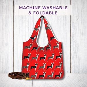 Bolsa de compras plegable Boston Terrier, reutilizable, ligera y lavable.