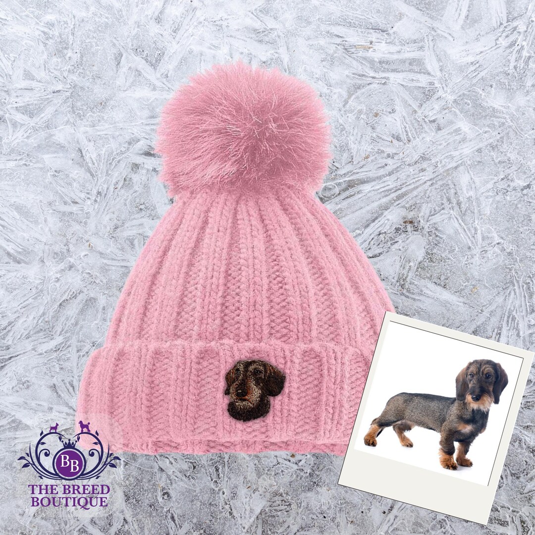 Wire Haired Dachshund Embroidered Pom Pom Beanie Unisex Fit Choice