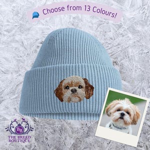 Gold & White Shih Tzu Recycled Beanie - Embroidered Eco Dog Hat - Sustainable Gift for Dog Lovers - Dog Walker Beanie - Gift Boxed