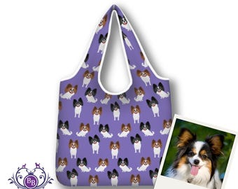 Papillon Shopping Bag Reusable Foldable Washable Fun Papillon Dog Bag