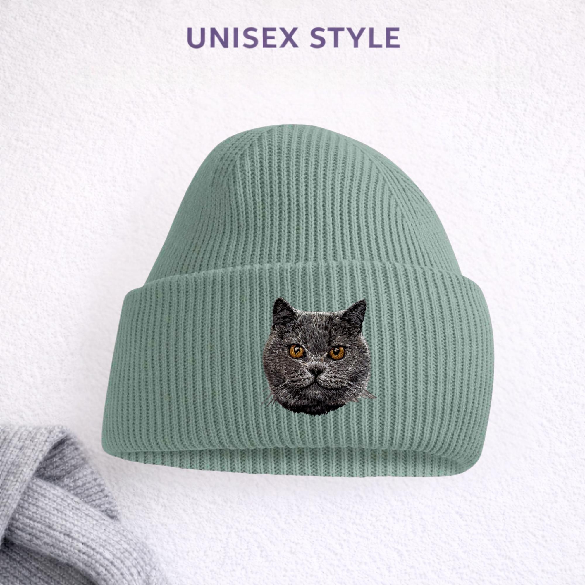 ブリティッシュショートヘアの猫の刺繍入りビーニー ユニセックス 猫