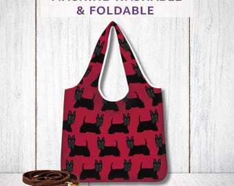 Bolsa de compras plegable con diseño de Scottish Terrier, reutilizable, ligera, ideal como regalo para amantes de los perros.