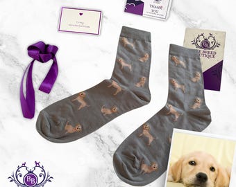 Yellow Labrador Dog Print Socks: Unisex Cotton Blend, One Size Fit